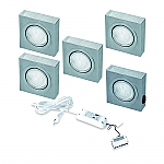 LED 12V Onderbouw set Box 5 Spots +Schakelaar kleur Rvs LEDSET5BOXS