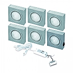 LED 12V Onderbouw set Box 6 Spots +Schakelaar kleur Rvs LEDSET6BOXS