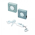 Box LED set van 2 onderbouw spots met schakelaar 12V RVS LEDSET2BOXS