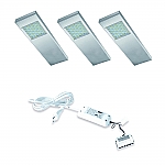 Dotty Led set van 3 langwerpige spots met schakelaar onderbouw 12V/20W RVS LVSET3DOTSI