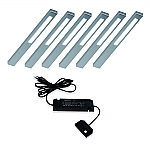 Slim LED set van 6 onderbouw spots met LED trafo 12V RVS LVSET6SLIMI