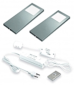 Hera Slimpad-F LED set van 2 onderbouw spots met dimmer 24V/15W RVS-look LVSET2SPFDI