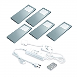 Hera LED 24V Onderbouw set Slimpad-F 5 Spots +Dimmer kleur Rvs-Look LVSET5SPFDI